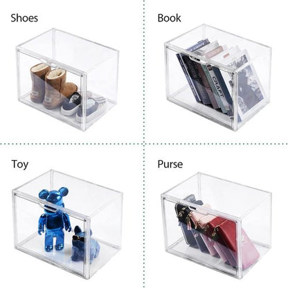 Clear Acrylic Purse Organizer by [Brand Name] - 5-Pack Stackable Storage Bins with Magnetic Doors | Ideal for Handbags, Heels & Collectibles
