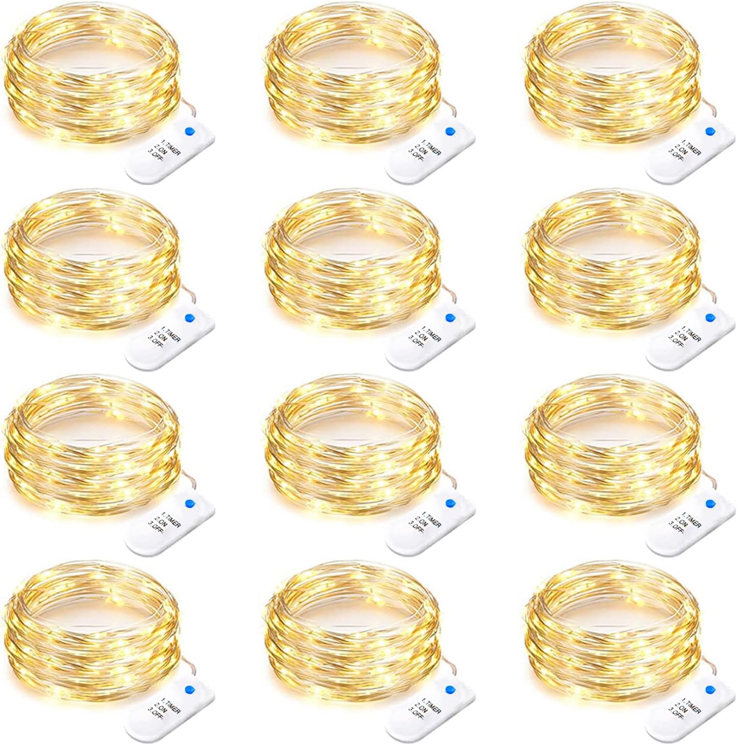 Yiaht 12-Pack Battery Operated Fairy String Lights - 7 Feet, 20 LED, Waterproof Silver Wire for Bedroom & Party Decor