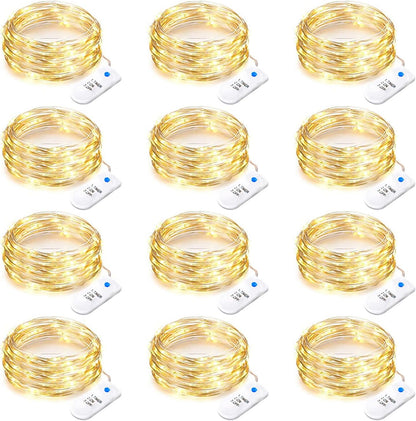Yiaht 12-Pack Battery Operated Fairy String Lights - 7 Feet, 20 LED, Waterproof Silver Wire for Bedroom & Party Decor