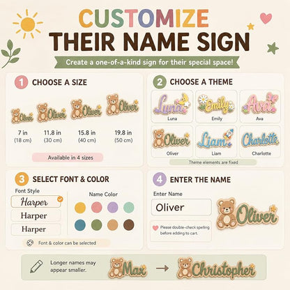 Custom Name Sign for Nursery & Kids Room - 3D Layered Wooden Door Sign (S1) - Personalised