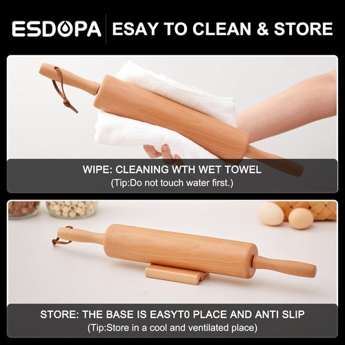 Classic Wood Rolling Pin - 17-Inch Wooden Dough Roller for Baking, Ideal for Pie Crusts & Cookies