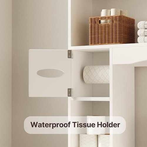Gizoon Over The Toilet Storage Cabinet - 66'' Tall Bathroom Organizer with 2 Doors & Adjustable Shelf | White
