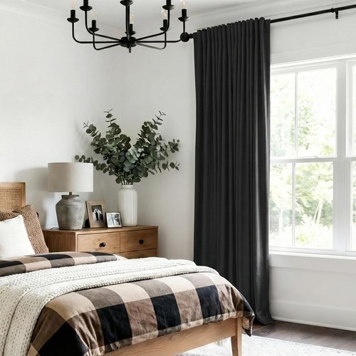 100% Blackout Shield Linen Blackout Curtains for Bedroom 84 Inches Long, Back Tab/Rod Pocket Living Room Drapes, Thermal Insulated Blackout Curtains 1 Panel Set, 100" W x 84" L, Black