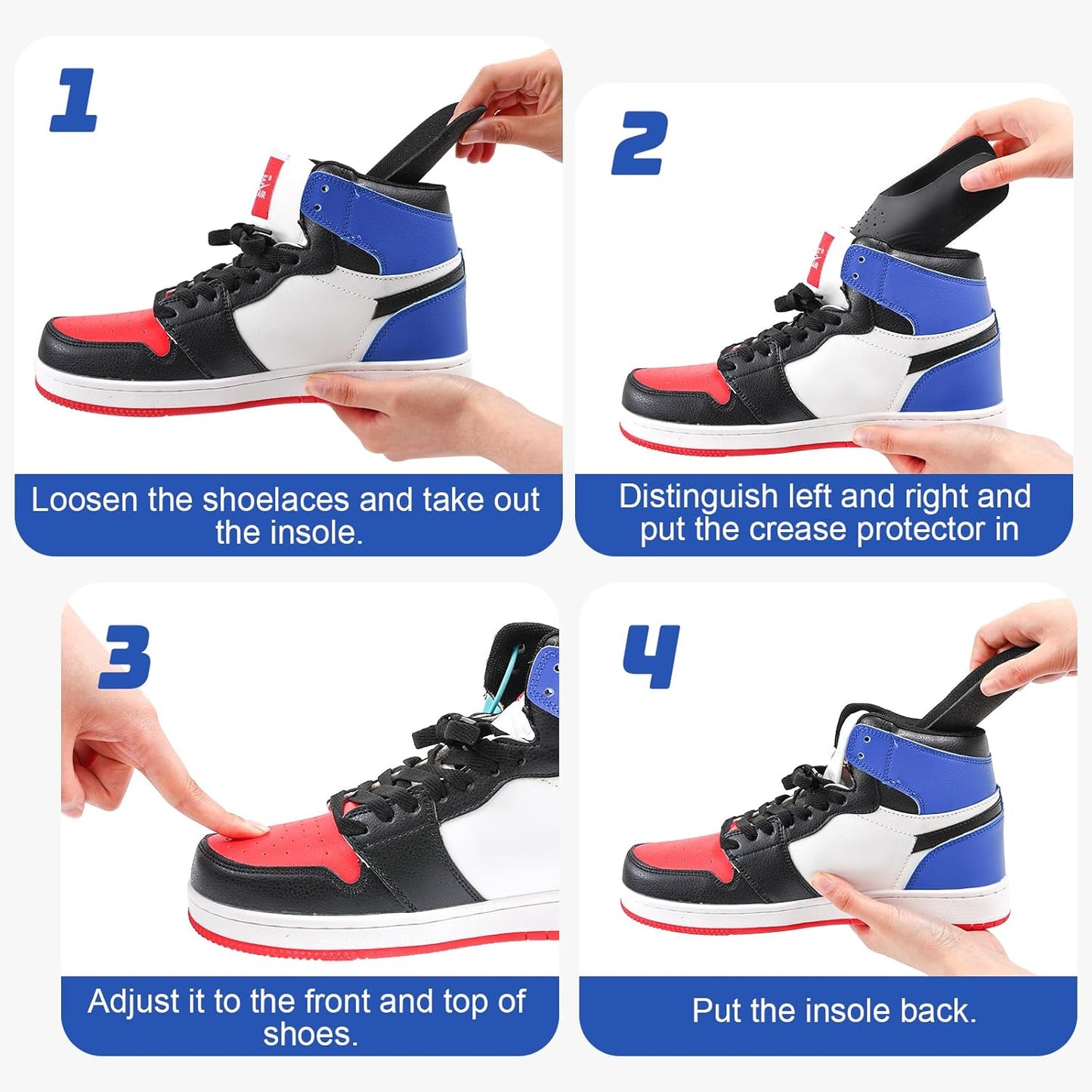 Skiennix Sneaker Crease Protectors - Prevent Creases for Air Force, Jordan, Dunk Low | Men's 7-13, Women's 5-9