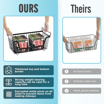 Skiennix Stackable Wire Baskets - Versatile Kitchen Storage for Fruits & Vegetables | Black, Set of 4