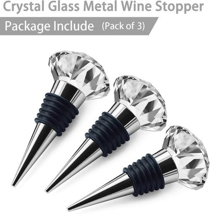 JETKONG 3 Pcs Wine Stoppers Crystal Wine and Beverage Bottle Stopper Diamond Decorative Wine Bottle Stopper (Crystal)