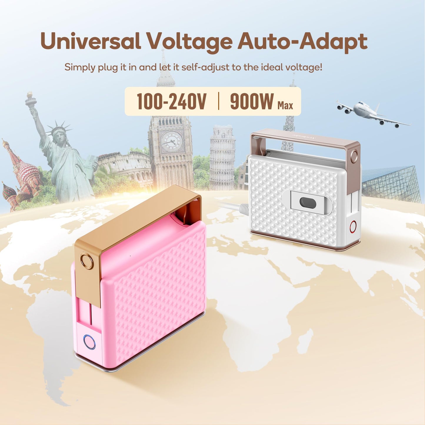 Newbealer Travel Steam Iron for Clothes, Global Voltage 100-240V Handheld Steamer, 293℉ Dry Ironing, Non-Stick Ceramic Soleplate, Horizontal & Vertical Steaming, Auto-off, Silicone Rest & Zipper Bag