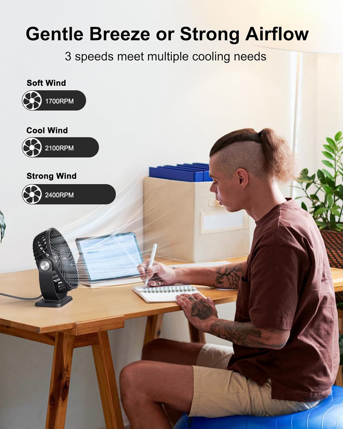 TriPole USB Powered Mini Desk Fan - 3 Speeds, 360° Rotation, Strong Airflow | 5.1 Inch Black