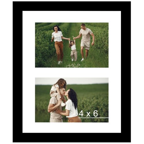 JCJMY 8x10 Picture Frame, 4x6 Collage Photo Frame, Display 2 Pcs 4x6 Photos or 8x10 Picture, Two Opening 4x6 Frame Collage for Wall Hanging or Tabletop, Lightweight 4 x 6 Double Picture Frame, Black