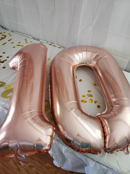Rose Gold Number 10 Balloon - 40 Inch Foil Balloon for 10th Birthday & Wedding Celebrations