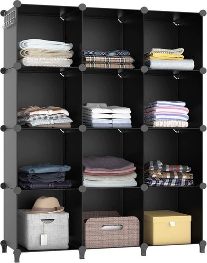 Closet Organizers - Skiennix 12 Cube Storage Organizer for Kids & Adults | Portable Black Shelves