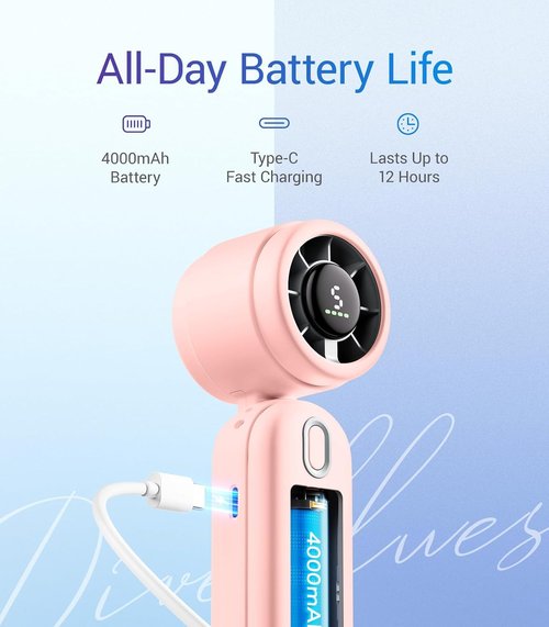 Diveblues Handheld Fan - 3-in-1 Mini Portable Turbo Fan with 12H Max Cooling | 4000mAh Battery & LED Display