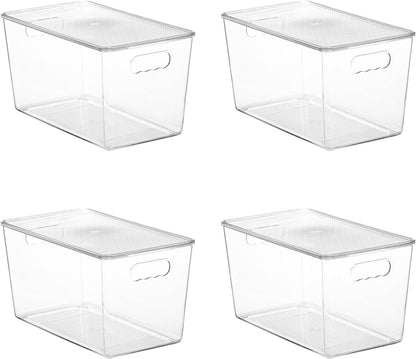 Vtopmart Clear Stackable Storage Bins - 4 Pack XL Plastic Containers with Lids for Pantry & Kitchen Organization