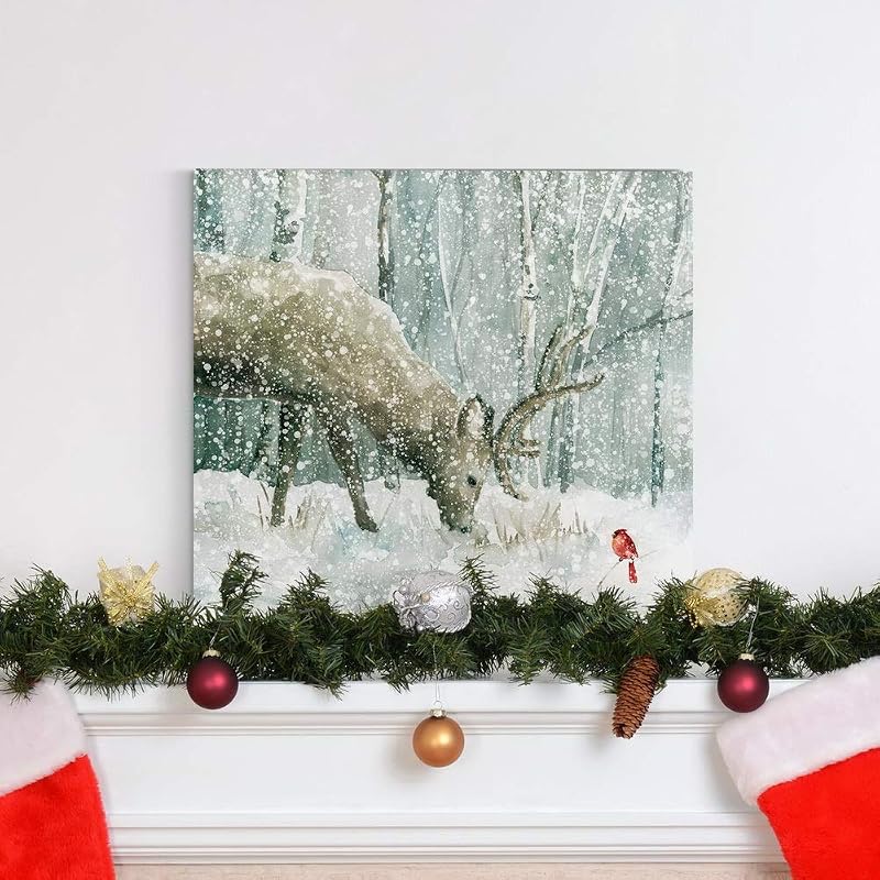Variation of THIS listing: Reindeer and Cardinal Wall Art 24" x 24" Ready to Hang - Giclée Canvas