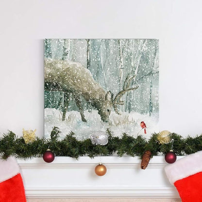 Variation of THIS listing: Reindeer and Cardinal Wall Art 24" x 24" Ready to Hang - Giclée Canvas