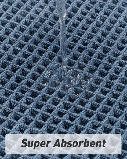 AMOAMI Upgraded Waffle Bath Mat, Super Absorbent Non Slip Bath Mats for Bathroom Floor, Machine Washable Bathroom Rugs with Tassels, Rubber Backed Bathroom Mats, Ultra Soft, 17" x 24", Blue