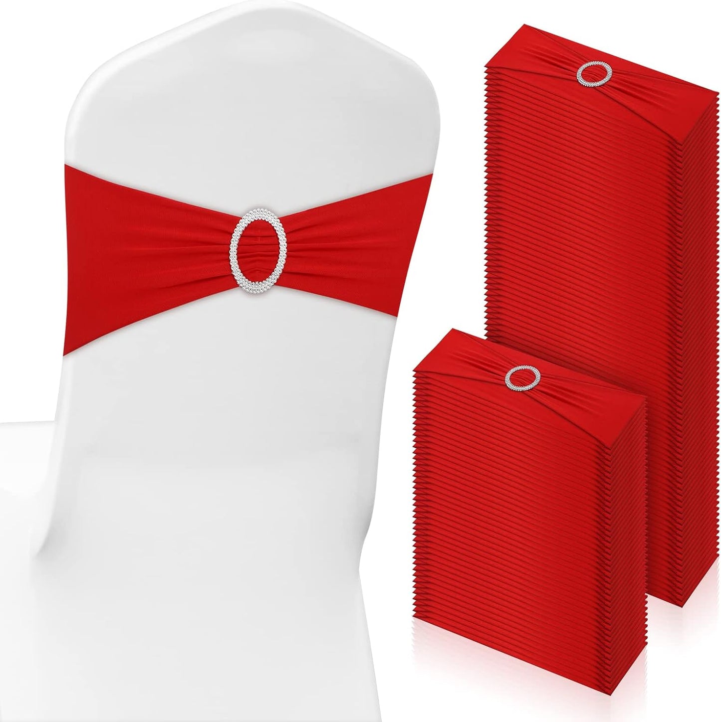 CHENGU Spandex Stretch Chair Sashes - 150 Elastic Covers with Buckle Slider for Weddings & Events | Red