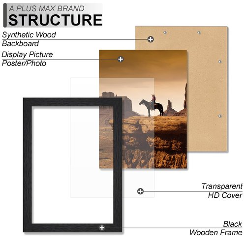 A PLUS MAX 8.5x11 Picture Frame Set of 2, Black Engineered Wood Frame for 8.5 x 11 Inch Picture Poster Photo, Light Weight 8.5 by 11 Frame with Wood-grain for Wall - 2 Pack/Black/8.5"x11"