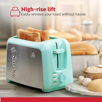 Holstein Housewares 2-Slice Toaster - Extra-Wide Slots, 7 Browning Settings, Compact Stainless Steel, Mint