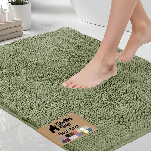 GORILLA GRIP Bath Rug Mat - Soft Absorbent Chenille | Quick Dry Microfiber, 48x17, Sage Green
