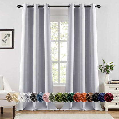 MIULEE Blackout Curtains - Thermal Insulated Room Darkening Drapes | 96-Inch Long, Greyish White, 2 Panels