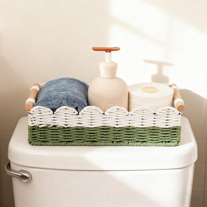 Regine Switzerland Scalloped Edge Toilet Paper Storage Basket - Handwoven Paper Rope Design | Perfect for Bathroom Decor & Over Toilet Storage