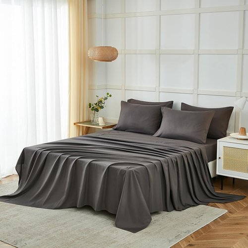 ILAVANDE Queen Sheets Set - Luxury 1800 Series Microfiber, Wrinkle-Free & Breathable | 6-Piece in Neutral Grey