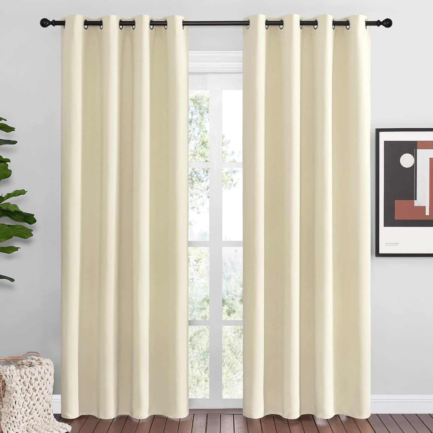 NICETOWN Beige Room Darkening Curtains - 86" Long | Total Privacy Drape Panels for Bedroom & Living Room (Set of 2, 55" Wide)