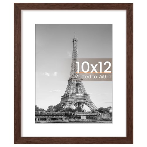 upsimples 10x12 Picture Frame, Display Pictures 7x9 with Mat or 10 x 12 Without, Wall Hanging Photo Frames, Brown, 1 Pack