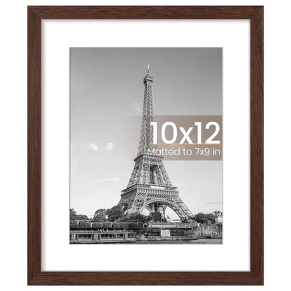 upsimples 10x12 Picture Frame, Display Pictures 7x9 with Mat or 10 x 12 Without, Wall Hanging Photo Frames, Brown, 1 Pack