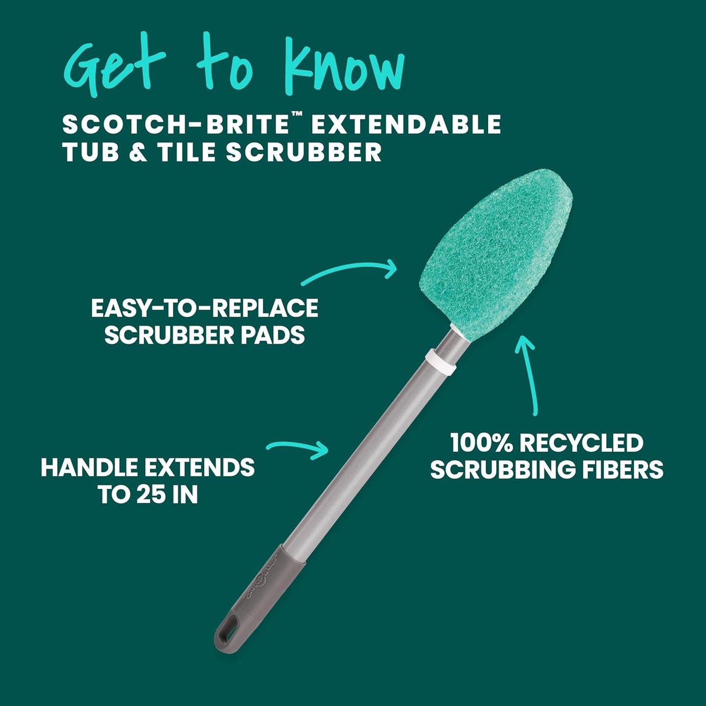 Scotch-Brite Extendable Tub & Tile Scrubber Kit - 1 Handle & 3 Non-Scratch Pads for Easy Cleaning
