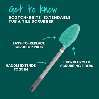 Scotch-Brite Extendable Tub & Tile Scrubber Kit, Includes 1 Handle and 3 Non-Scratch Scrubber Pads