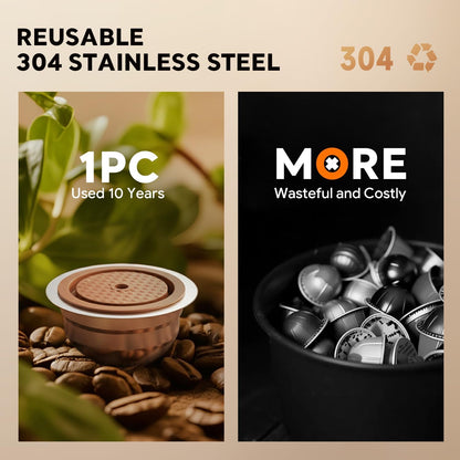 Skiennix Stainless Steel Reusable Coffee Pods - Compatible with Nespresso Vertuo | 230ml Capacity, Includes 4 Barcode Stickers & Silicone Lid