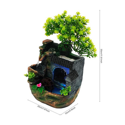 Tabletop Fountain Rockery with Color LED Light, 11in Resin Desk Waterfall