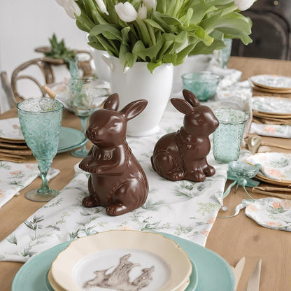 Zesua Easter Decorations | Set of 2 Elegant Ceramic Bunny Figurines for Spring Home Decor