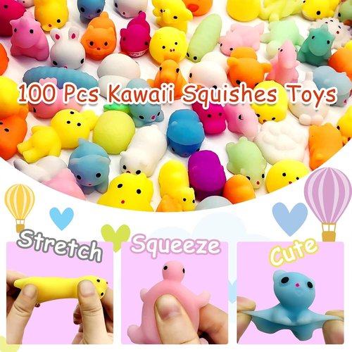 LENYOQIN Kawaii Squishies - 100 Pcs Mini Mochi Stress Relief Toys for Kids' Parties & Goodie Bags