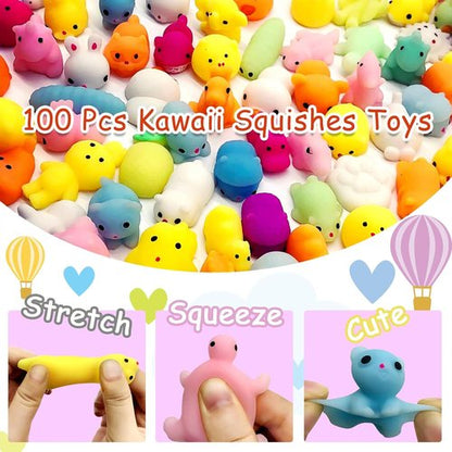 LENYOQIN Kawaii Squishies - 100 Pcs Mini Mochi Stress Relief Toys for Kids' Parties & Goodie Bags