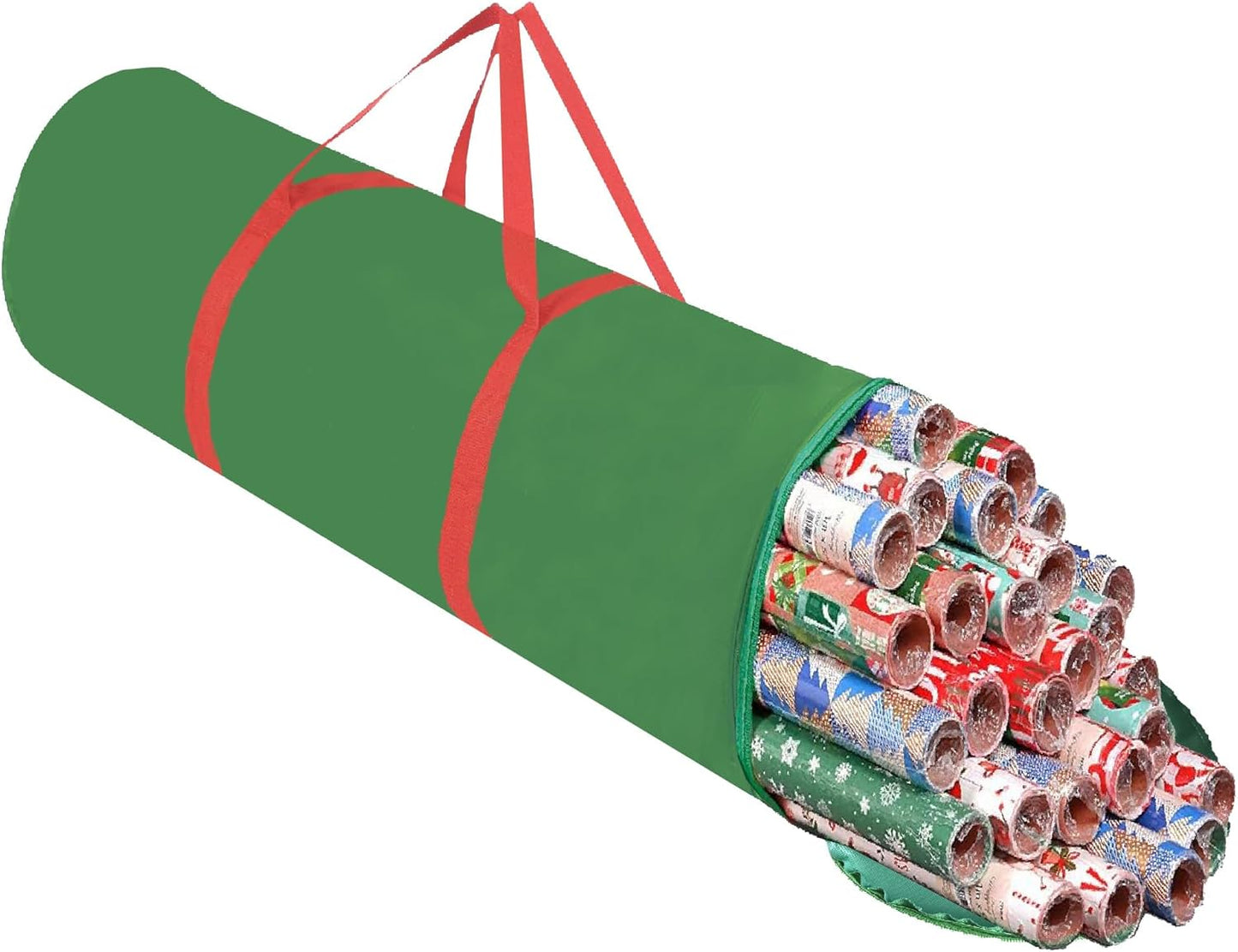 OUTTDID Christmas Wrapping Paper Organizer - Durable 600D Oxford Fabric Storage for 18-25 Rolls | Green with Handles & Zipper