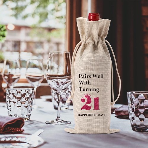 Funny 21st Birthday Gifts for Her Him 21 Year Old Women Men Wine Bag Happy Anniversary 21st Birthday Party Supplies Decorations for Her Him Friends Wine Bags