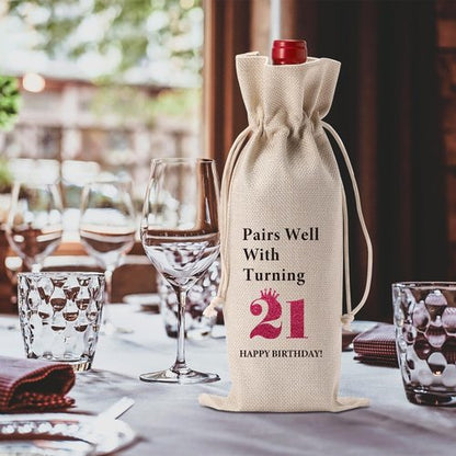 Funny 21st Birthday Gifts for Her Him 21 Year Old Women Men Wine Bag Happy Anniversary 21st Birthday Party Supplies Decorations for Her Him Friends Wine Bags