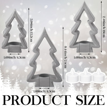 Meanplan Christmas Tree Tealight Candle Holders - Rustic Farmhouse Decor for Holiday Centerpieces | 3 Pcs Set