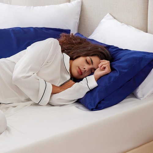 Love's Cabin Satin Pillowcase Set - Cooling Pillow Covers for Hair & Skin | Standard Size 20x26, Navy