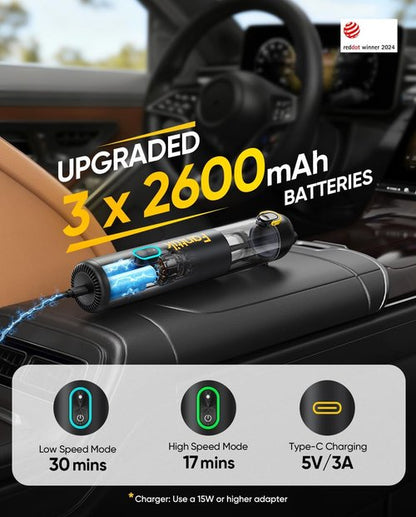 Fanttik V8 Mate Cordless Car Vacuum - Powerful 13000pa Suction, Portable Handheld Design | Black