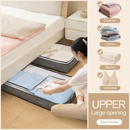 90L Foldable Under Bed Storage Containers by [Brand Name] - Grey Closet Organizers for Blankets, Clothing & More