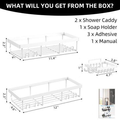Moforoco 3-Pack Shower Caddy Basket Shelf with Soap Holder, No Drilling Traceless Adhesive Shower Wall Shelves, Rustproof White Bathroom Shower Storage Organizer