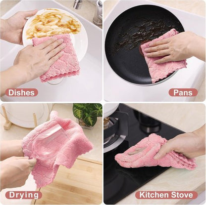 Homaxy Kitchen Dish Cloths - Super Soft & Absorbent Coral Velvet | 12 Pack, 10 x 10 Inches, Pink