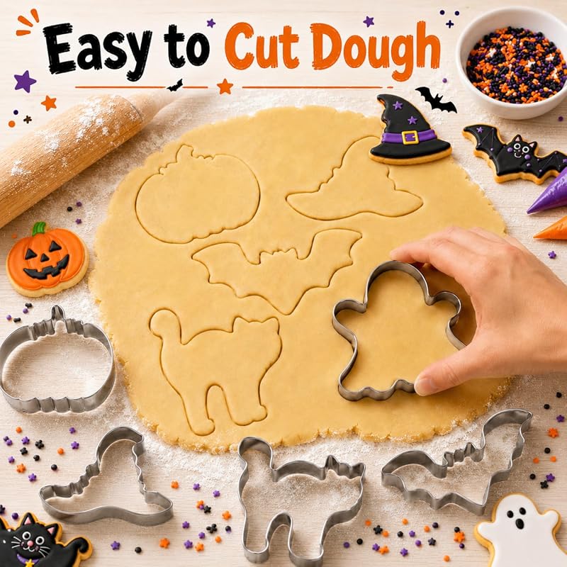 Halloween Cookie Cutters Set 5-Piece – Pumpkin, Bat, Ghost & More (Halloween medium)