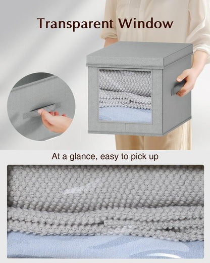 Homsorout Collapsible Storage Bins - Foldable Decorative Boxes with Lids, 15-Inch Grey Organizer Bins | 5-Pack