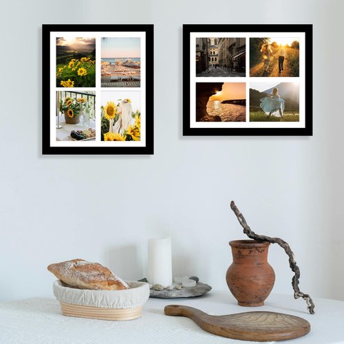 JCJMY 12x16 Picture Frame, 5x7 Collage Picture Frame, Display 4 Pcs 5x7 Photos or 12x16 Picture, Four Opening 5x7 Collage Frame for Wall Hanging, Lightweight 5 x 7 Multi Photo Frame, Black
