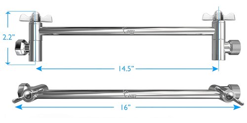 Coeur Designs 16-Inch Extra Long Shower Extension Arm. Solid Brass. Height/Angle Adjustable With a Unique Locking Gear for a Perfect Position Every time. Holds All Showerhead Sizes.